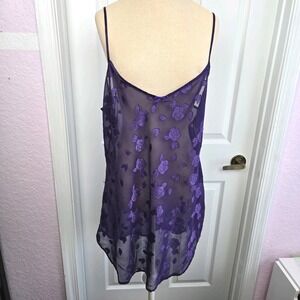 Pertra Fashions Vtg Sheer Purple Mesh Burnout Floral Nightgown Chemise Size L